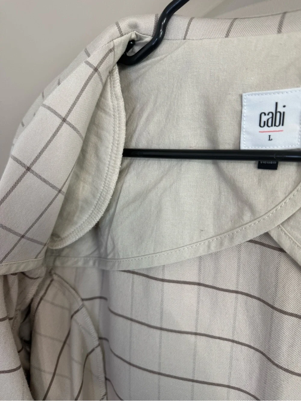 CAbi Windowpane Jacket 6026 Beige Cinched Drawstring Waist Neutral Women’s L